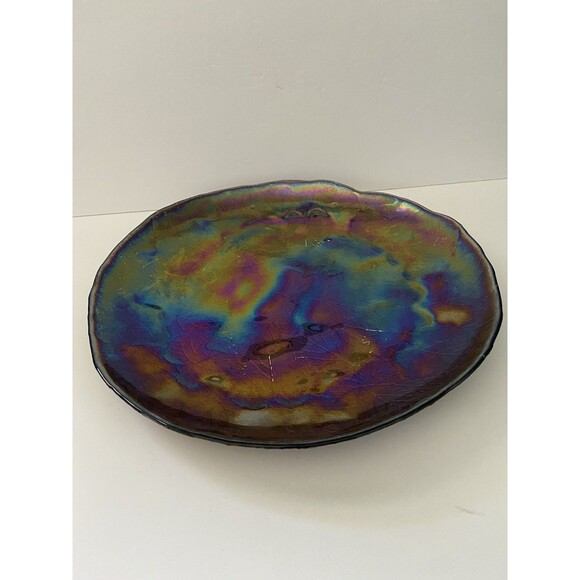 Vintage Iridescent Glass Decorative Plate 14” Diameter Brown Bottom - Picture 1 of 9